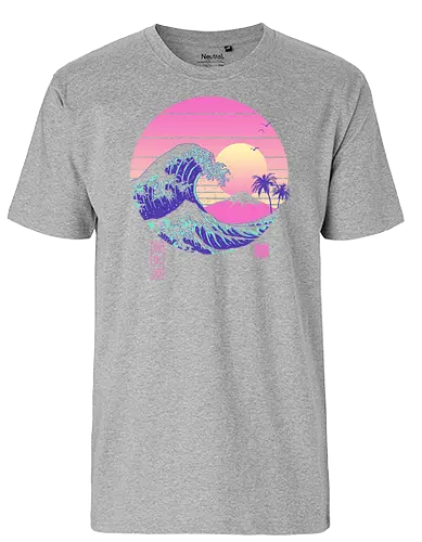 The Great Vaporwave - japan, hokusai, retro, 80s, Vaporwave, grt wave off kanagawa - Fairtrade T-Shirt