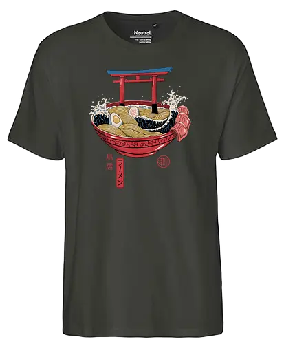 Sacred Ramen - japan, ramen, temple, Sacred, soup, wave - Fairtrade T-Shirt