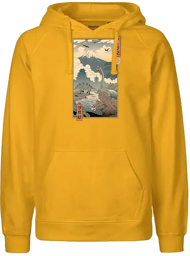 Jurassic Ukiyo-e 1 - jurassic, dino, dinosaur, triceratops, Brachiosaurus, Stegosaurus, ukiyo-e, traditional art - Fairtrade Hoodie