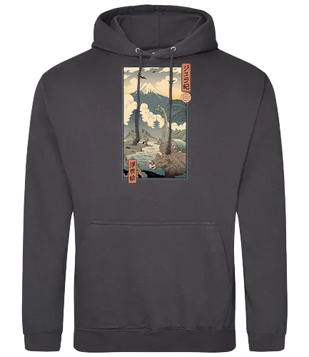 Jurassic Ukiyo-e 1 - jurassic, dino, dinosaur, triceratops, Brachiosaurus, Stegosaurus, ukiyo-e, traditional art - Standard Hoodie