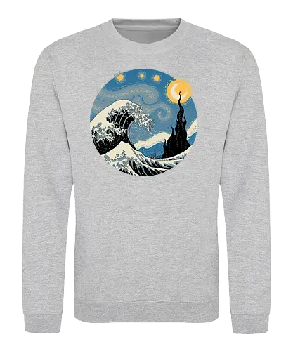 The Great Starry Wave - wave, starry night, mashup, hokusai, van gogh, vincent, grt wave - Sweatshirt
