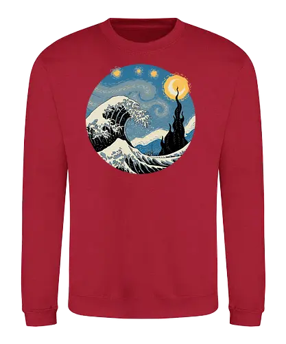 The Great Starry Wave - wave, starry night, mashup, hokusai, van gogh, vincent, grt wave - Sweatshirt