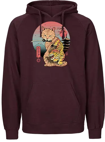 Catana in Edo - cat, katze, katana, tiger, traditional, traditional art - Fairtrade Hoodie