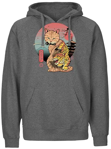 Catana in Edo - cat, katze, katana, tiger, traditional, traditional art - Fairtrade Hoodie