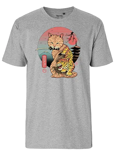 Catana in Edo - cat, katze, katana, tiger, traditional, traditional art - Fairtrade T-Shirt