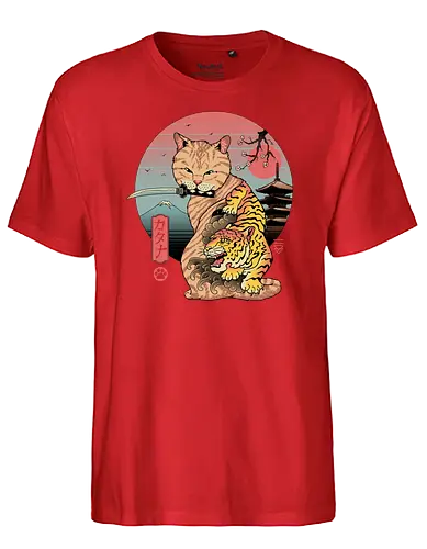 Catana in Edo - cat, katze, katana, tiger, traditional, traditional art - Fairtrade T-Shirt