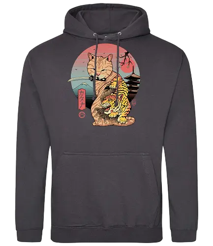 Catana in Edo - cat, katze, katana, tiger, traditional, traditional art - Standard Hoodie