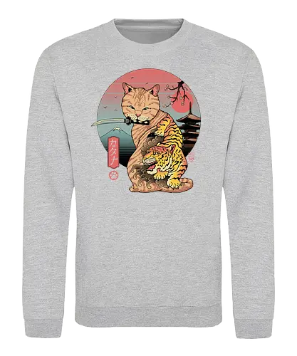 Catana in Edo - cat, katze, katana, tiger, traditional, traditional art - Sweatshirt