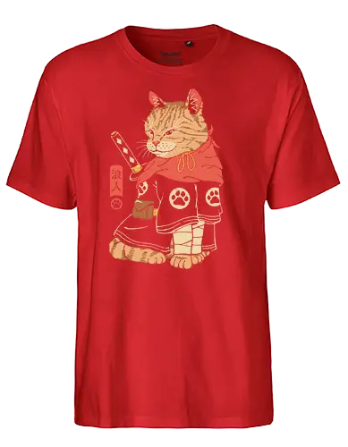 Neko Ronin - cat, katze, samurai, katana, traditional, traditional art - Fairtrade T-Shirt