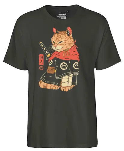 Neko Ronin - cat, katze, samurai, katana, traditional, traditional art - Fairtrade T-Shirt