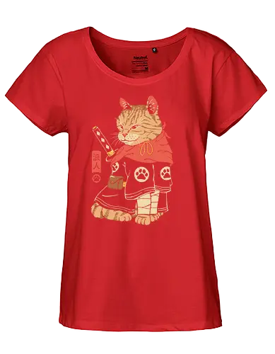 Neko Ronin - cat, katze, samurai, katana, traditional, traditional art - Fairtrade Girl Shirt