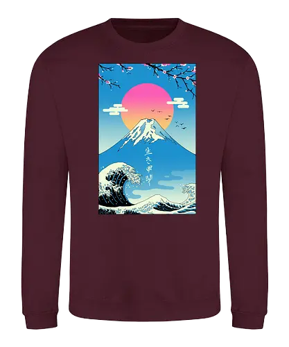 Ikigai - japan, nippon, fuji, fujisan, wave, hokusai, mashup, retro - Sweatshirt
