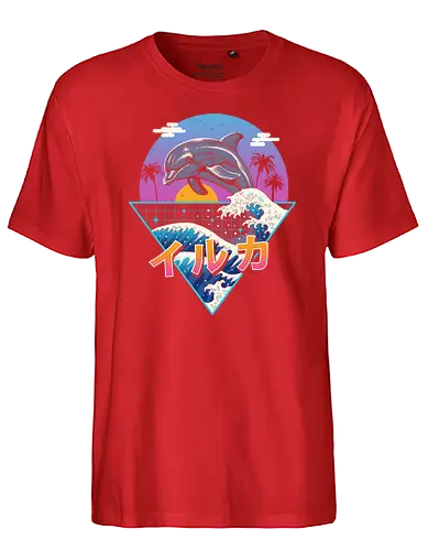 Dolphin Wave - Delfin, Dolphin, 80s, neon, wave, sommer, summer - Fairtrade T-Shirt