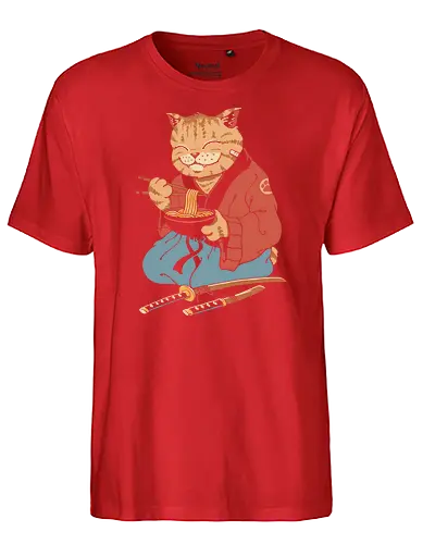 Cat Ramen - cat, katze, samurai, ramen, katana - Fairtrade T-Shirt
