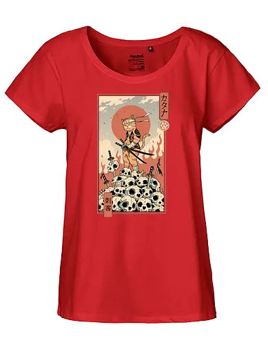 Catana Assassin - cat, katze, ninja, samurai, skull, schädel - Fairtrade Girl Shirt