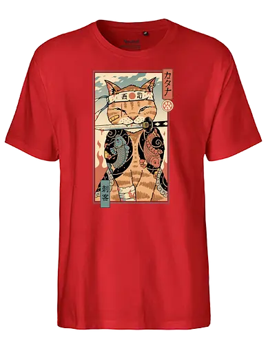 Catana Portrait - samurai, cat, katze, catana - Fairtrade T-Shirt