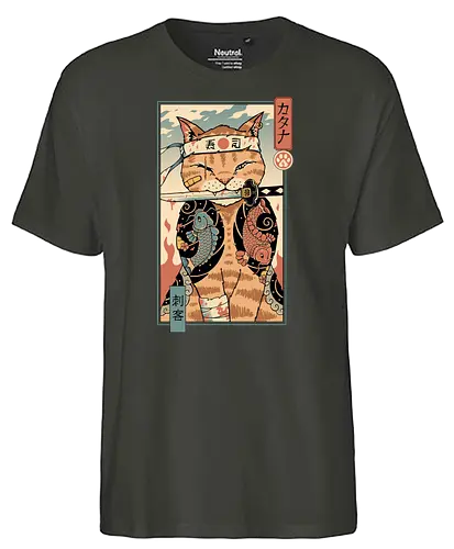 Catana Portrait - samurai, cat, katze, catana - Fairtrade T-Shirt