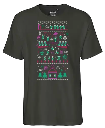 Christmas Squid - squid, game, christmas, pixel, k-drama, Ugly swter - Fairtrade T-Shirt