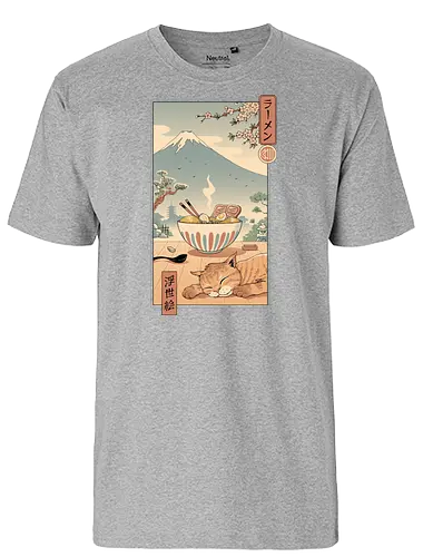 A Perfect Ramen Weather - ramen, fuji, relax, pause, katze, cat, break - Fairtrade T-Shirt
