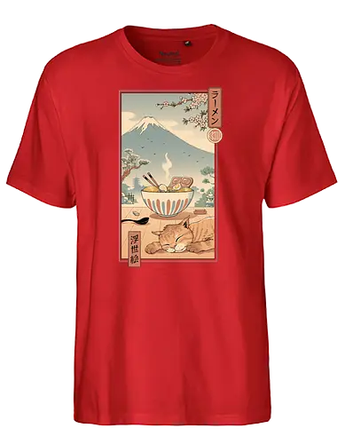 A Perfect Ramen Weather - ramen, fuji, relax, pause, katze, cat, break - Fairtrade T-Shirt