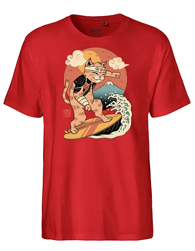 Meowster Surfer - cat, japan, wave - Fairtrade T-Shirt