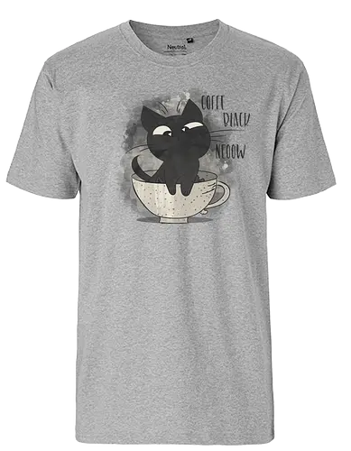 Coffee! Black! Now! - cat, katze, neko, coffee, kaffee, fun, cute, niedlich - Fairtrade T-Shirt