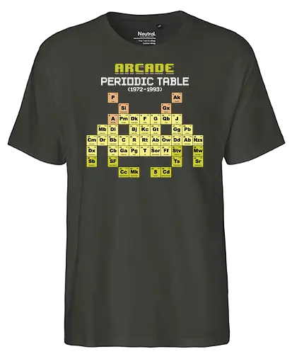 Arcade Periodic Table - gaming, invader, space, periodic table - Fairtrade T-Shirt
