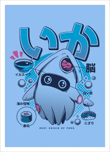 Squid Food - squid, kalmar, food, sushi, tantacle, nigiri, fish, fisch, tintenfisch, mario - Kunstdruck