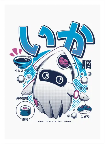 Squid Food - squid, kalmar, food, sushi, tantacle, nigiri, fish, fisch, tintenfisch, mario - Kunstdruck