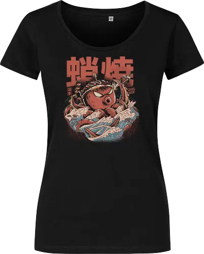 Takoyaki Attack Black Version - takoyaki, monster, attack, food, essen, fun - Damen T-Shirt