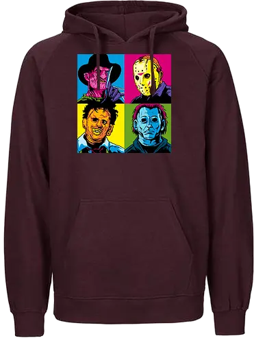 Pop Horror - nightmare on elm street, freddy krueger, friday the 13th, jason, texas chainsaw massacre, halloween, mike myers, mashup, andy warhol, popart, leatherface - Fairtrade Hoodie