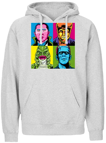 Pop Monster - dracula, bram stoker, werewolf, frankensteins monster, frankenstein, mary shelley, mashup, andy warhol, popart, shape of water, guillermo del toro - Fairtrade Hoodie