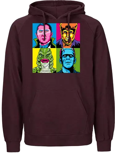 Pop Monster - dracula, bram stoker, werewolf, frankensteins monster, frankenstein, mary shelley, mashup, andy warhol, popart, shape of water, guillermo del toro - Fairtrade Hoodie