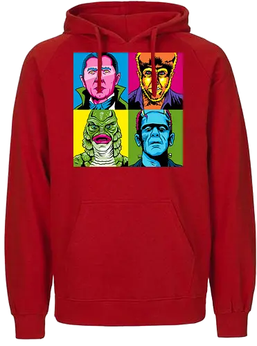 Pop Monster - dracula, bram stoker, werewolf, frankensteins monster, frankenstein, mary shelley, mashup, andy warhol, popart, shape of water, guillermo del toro - Fairtrade Hoodie