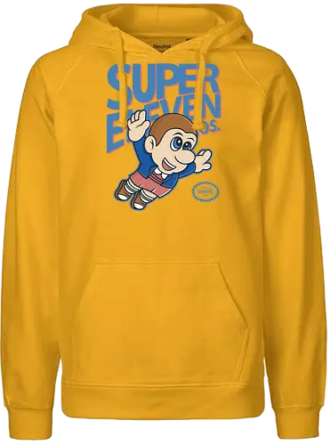 Super Eleven - stranger kids, eleven, will, mike, dustin, lucas, tv, series, mashup, retro, games - Fairtrade Hoodie