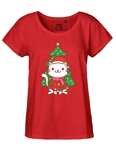 Christmas Cat - christmas, cat, katze, weihnachten, cute - Fairtrade Girl Shirt