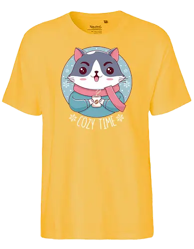 Cozy Time - Cozy, chill, cat, katze, winter, Kakao, cocoa, t - Fairtrade T-Shirt