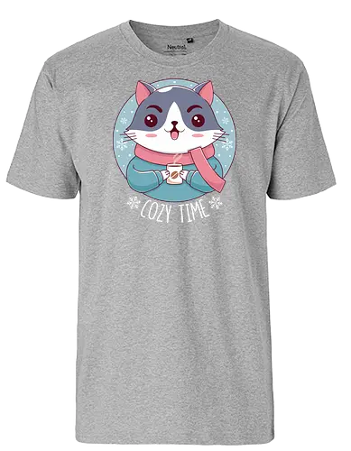 Cozy Time - Cozy, chill, cat, katze, winter, Kakao, cocoa, t - Fairtrade T-Shirt