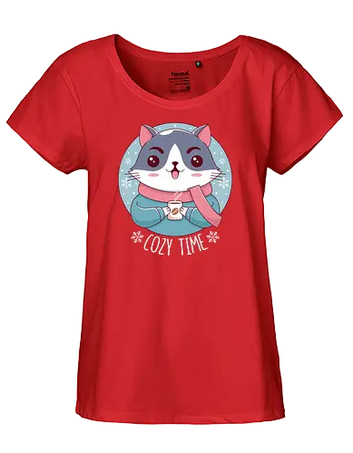 Cozy Time - Cozy, chill, cat, katze, winter, Kakao, cocoa, t - Fairtrade Girl Shirt