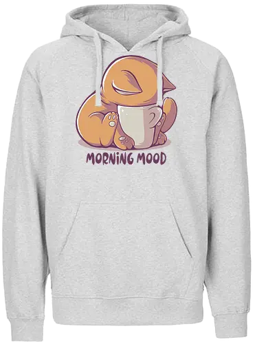 Morning Mood - cat, cute, katze, kaffee, mornings - Fairtrade Hoodie