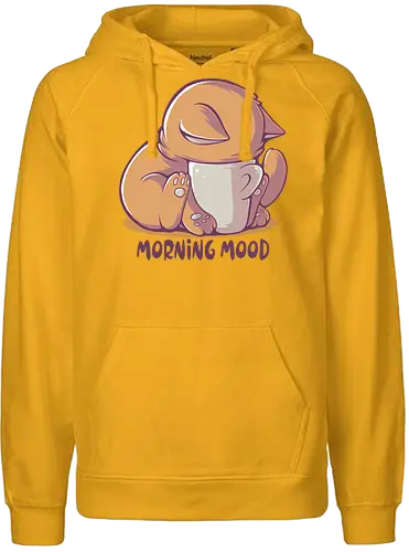 Morning Mood - cat, cute, katze, kaffee, mornings - Fairtrade Hoodie