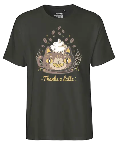 Thanks a Latte - cat, katze, coffee, kaffee, cafe latte - Fairtrade T-Shirt