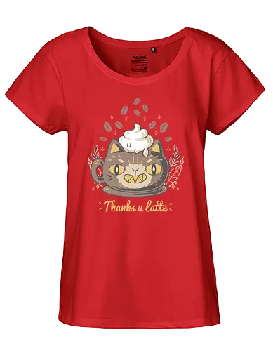 Thanks a Latte - cat, katze, coffee, kaffee, cafe latte - Fairtrade Girl Shirt