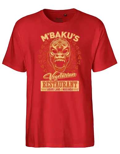 m'Bakus Vegetarian Restaurant - vakanda, mcu, restaurant, wakanda - Fairtrade T-Shirt