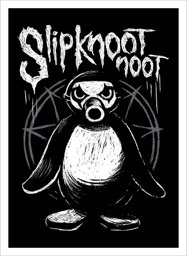Slipknootnoot - penguin, pinguin, Noot, metal, Metalshirt, bandshirt, mashup - Kunstdruck