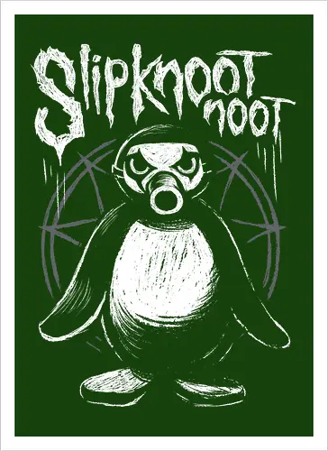 Slipknootnoot - penguin, pinguin, Noot, metal, Metalshirt, bandshirt, mashup - Kunstdruck