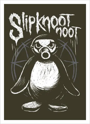 Slipknootnoot - penguin, pinguin, Noot, metal, Metalshirt, bandshirt, mashup - Kunstdruck