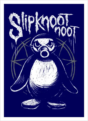 Slipknootnoot - penguin, pinguin, Noot, metal, Metalshirt, bandshirt, mashup - Kunstdruck