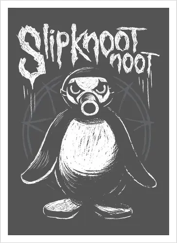 Slipknootnoot - penguin, pinguin, Noot, metal, Metalshirt, bandshirt, mashup - Kunstdruck