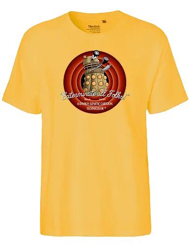 Exterminate All Folks - dalek, Doctor, bbc, davros, exterminate, retro, cartoon - Fairtrade T-Shirt